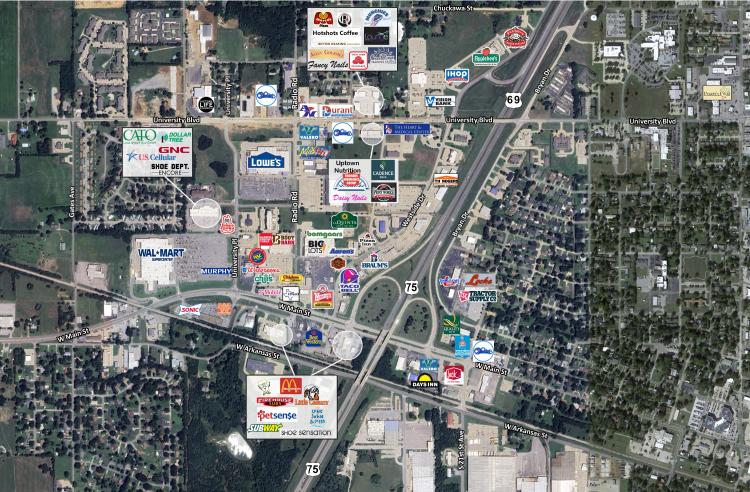 Land for lease in Durant, OK retailer labeled aerial