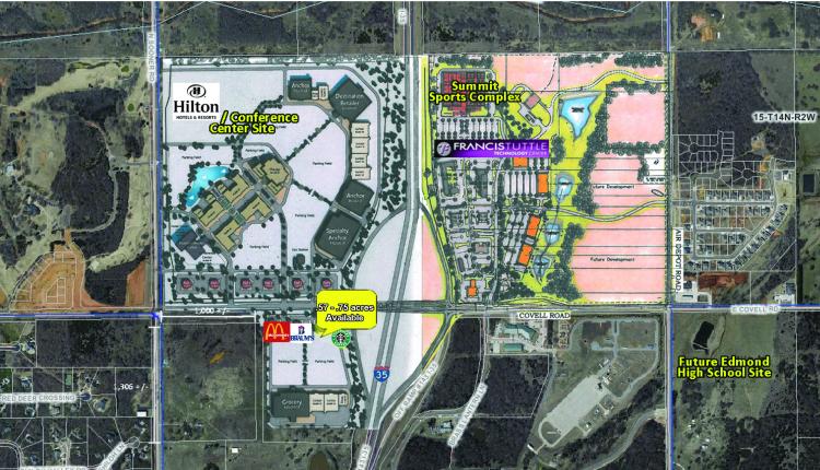 Shoppes at East Covell - Ground Lease or Build to Suit retail space Edmond, OK aerial