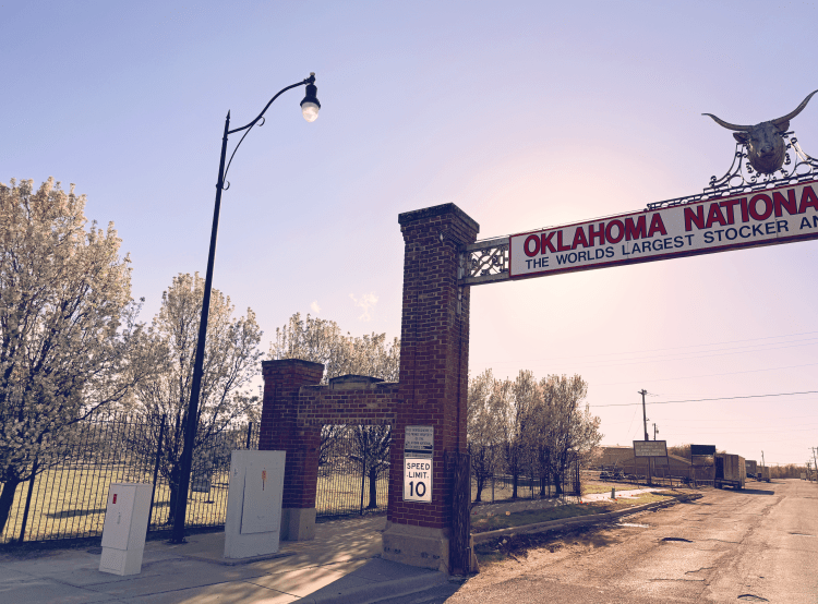 View from Exchange Avenue with Oklahoma Stockyard Sign