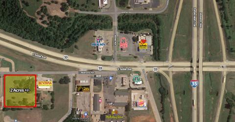 Aerial - close up view of Retail pad site for lease of Build To Suit, Guthrie, OK