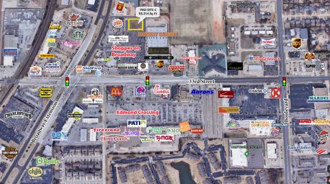 Shoppes on Broadway pad site for lease Edmond, Ok aerial