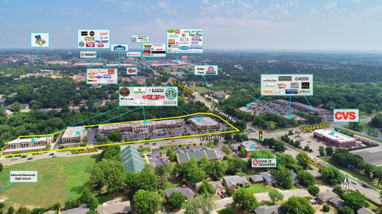 Spring Creek Village retail space for lease Edmond, OK retailer aerial