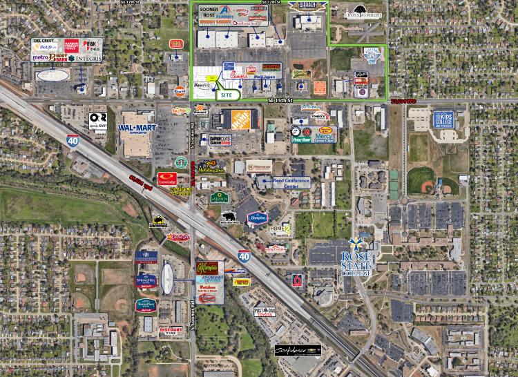 pad site for ground lease Midwest City, OK retail aerial