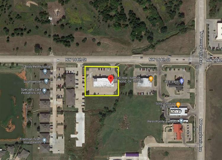 Retail strip center for lease Edmond, OK aerial