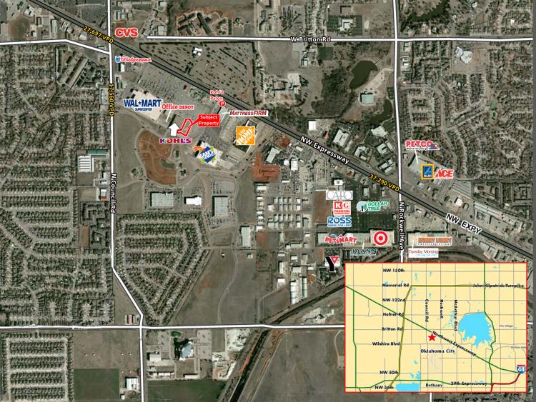 Retail space for Lease adjacent to Kohl's on NW Expressway, Oklahoma City, Ok aerial