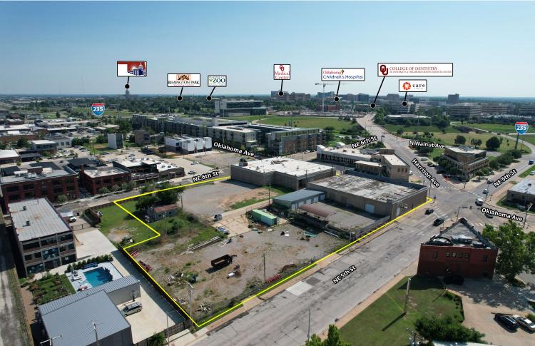 industrial office buildings for lease downtwon Oklahoma City, Ok aerial