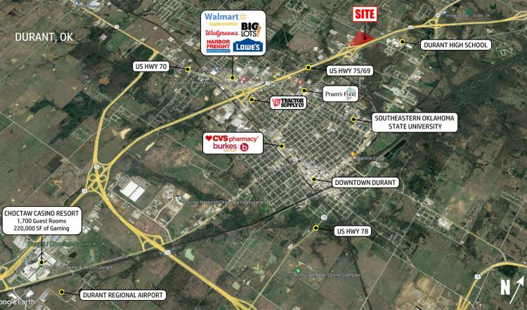 Land for lease in Durant, OK labeled aerial