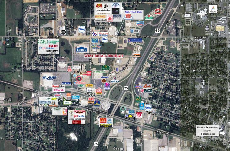 retail space for lease strip center Durant, OK retailer aerial