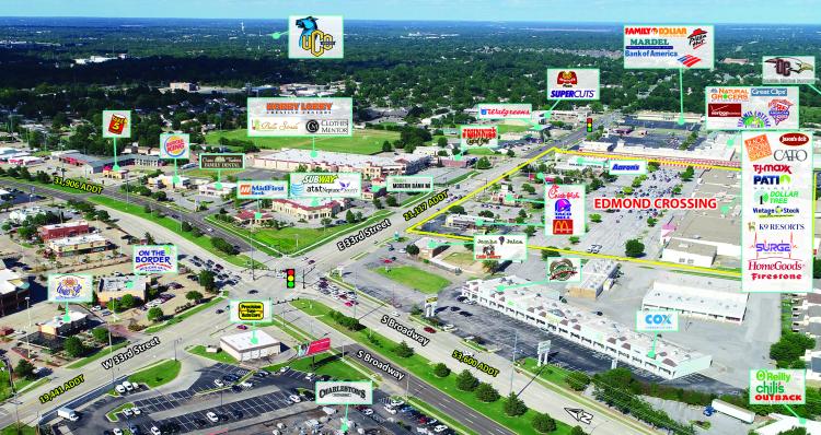 Edmond Crossing retail space for lease Edmond, OK retailer aerial