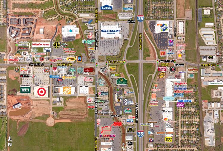 Retail space for Lease adjacent to Kohl's on Telephone Rd, Moore, Ok aerial