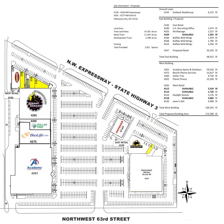 retail space for lease NW expressway, Oklahoma City, Ok site plan & Tenant roster
