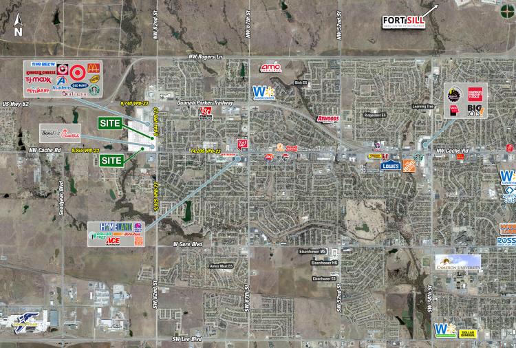 retail pad site for ground lease, Lawton, OK retailer aerial