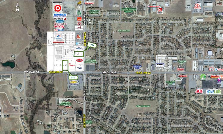 retail pad site for ground lease, Lawton, OK retailer aerial