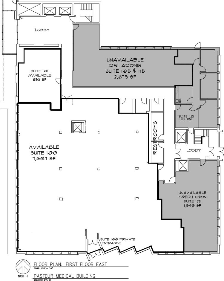 Pasteur Building 1111 N Lee, Oklahoma City office space for lease floor plan 1st floor east