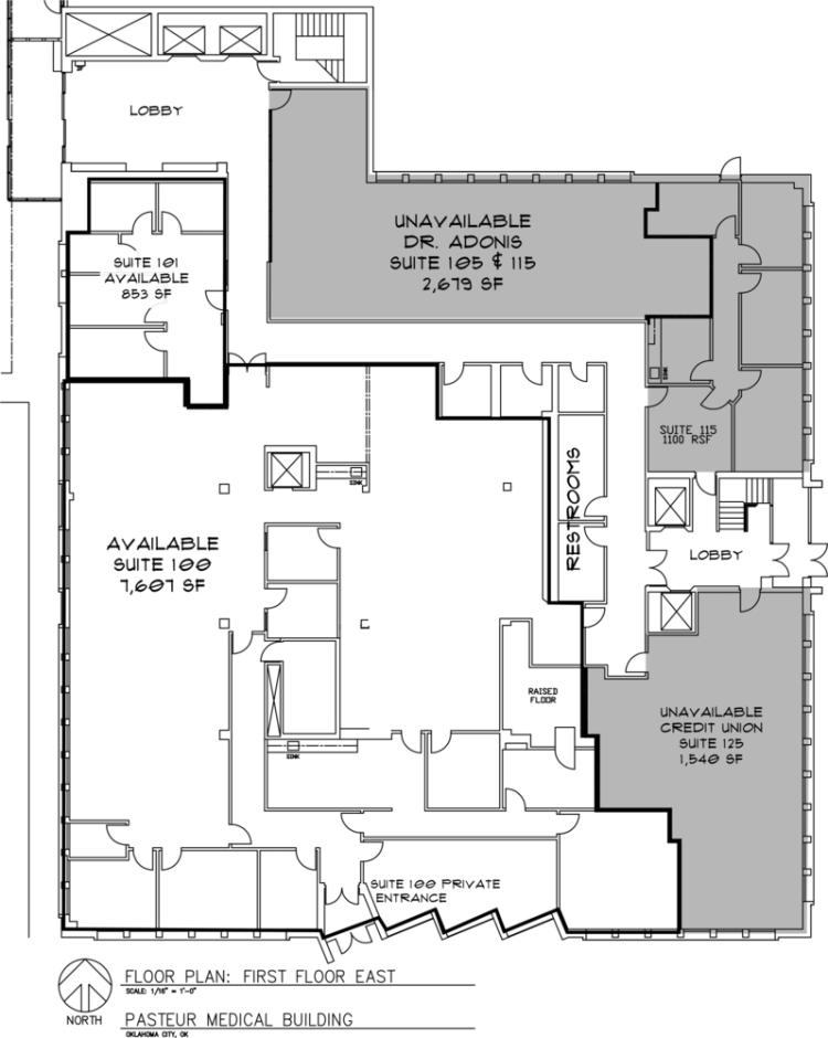 Pasteur Building 1111 N Lee, Oklahoma City office space for lease floor plan 1st floor east