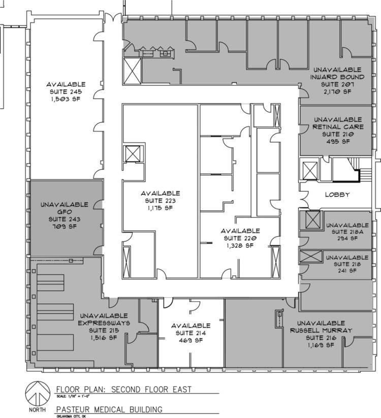 Pasteur Building 1111 N Lee, Oklahoma City office space for lease floor plan 2nd floor east