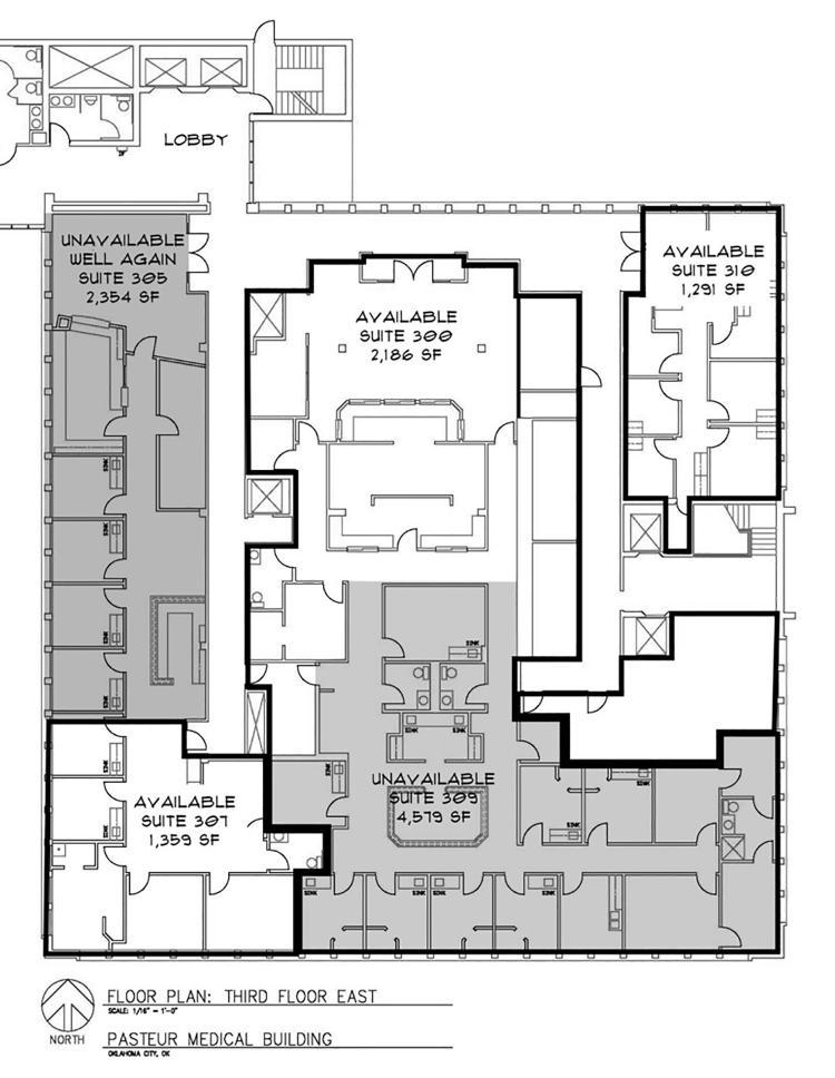 Pasteur Building 1111 N Lee, Oklahoma City office space for lease floor plan 3rd floor east