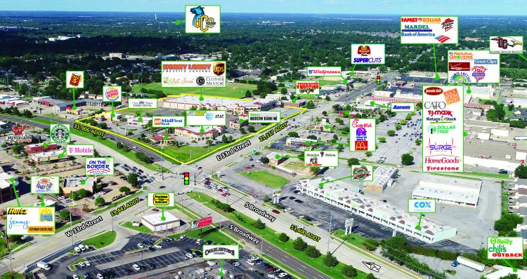 Shoppes on Broadway retail for lease Edmond, Ok retailer aerial