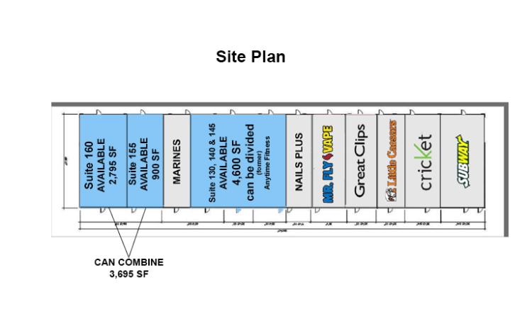 retail space for lease strip center Durant, OK site plan