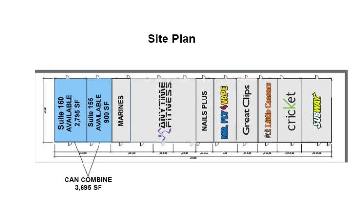 retail space for lease strip center Durant, OK site plan