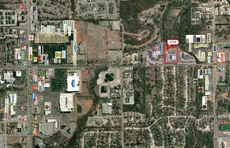 retail restaurant lot for ground lease or build to suite, Edmond, OK retailer aerial labeled