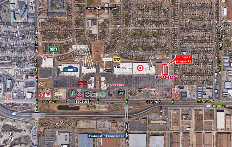 Retail space for Lease adjacent to Kohl's on SE 29th St, Midwest city, OK aerial