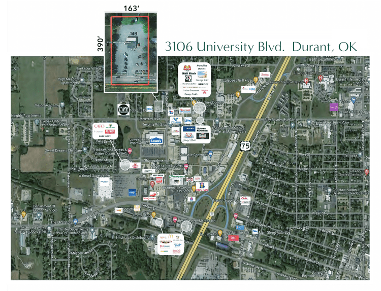 Land for Sale Ground Lease or Build to Suit in Durant, Oklahoma aerial