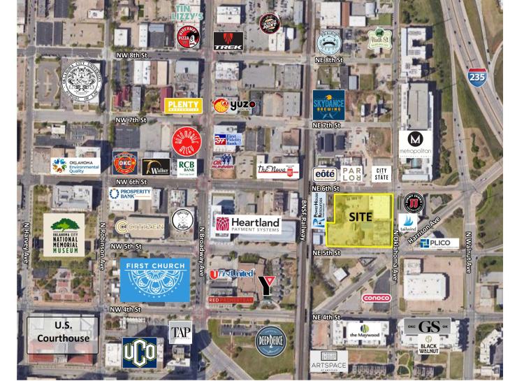 downtown Oklahoma City, OK Redevelopment aerial labeled