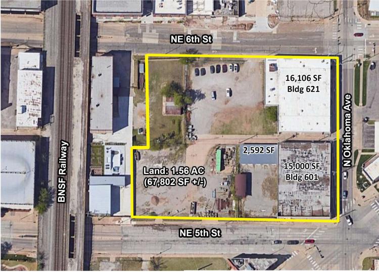 downtown Oklahoma City, OK Redevelopment aerial labeled