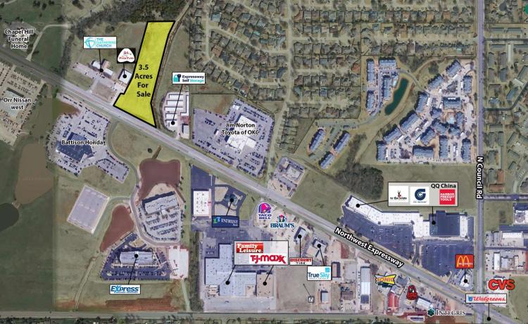 Aerial of raw land for Sale on NW Expressway , Oklahoma City, OK