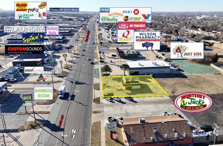 retail freestanding building for sale Midwest City, Ok retailer aerial