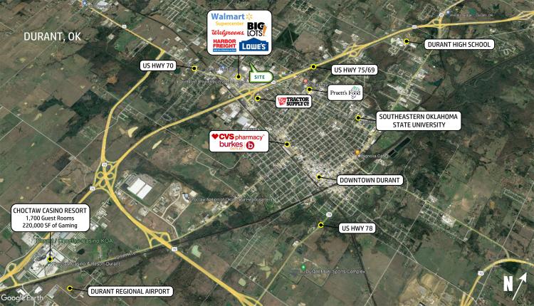 Land for Sale Ground Lease or Build to Suit in Durant, Oklahoma retailer aerial