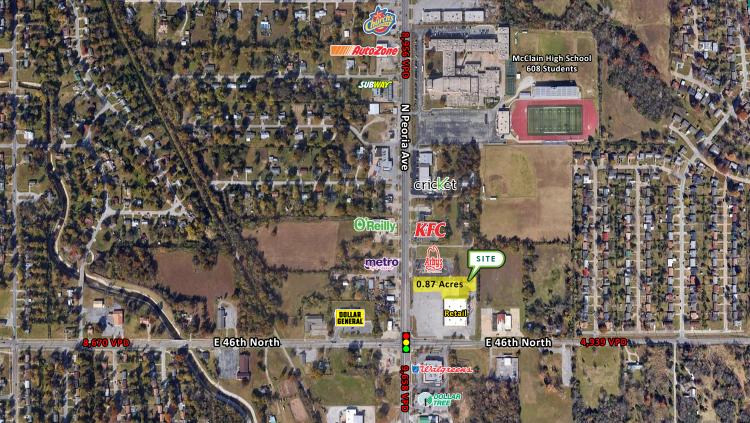 Retail land -0.87 Acres for Sale- E 46th St N & N Peoria Ave-Tulsa, OK wide aerial