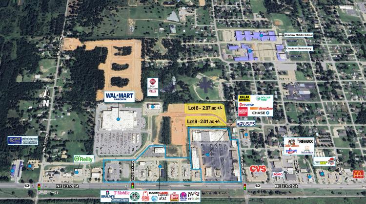 outparcel retail pad site for sale, Choctaw, OK retailer aerial