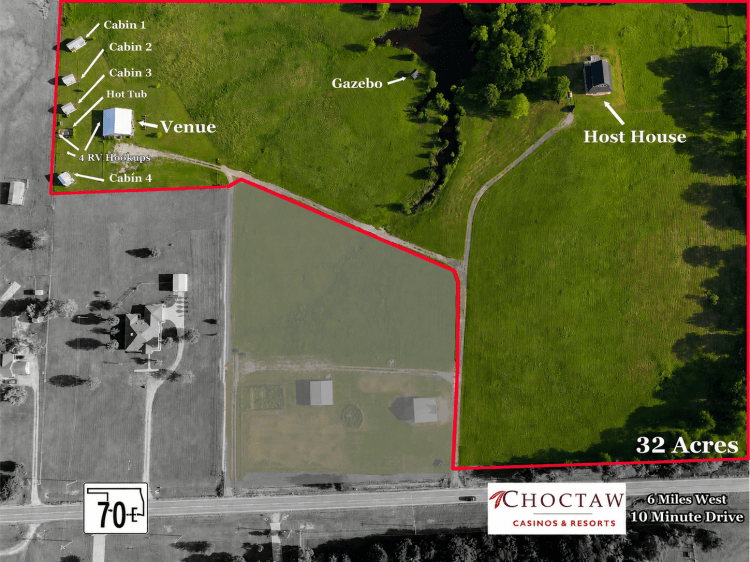 Retreat & Hospitality Property for sale Durant, Ok aerial