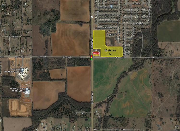 land for sale at N/E corner SW 44th & S Mustang Rd, Yukon, OK - 10 acres aerial