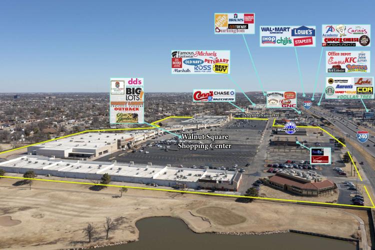 south Oklahoma City, OK retail shopping center & pad sites for sale aerial retailers labeled
