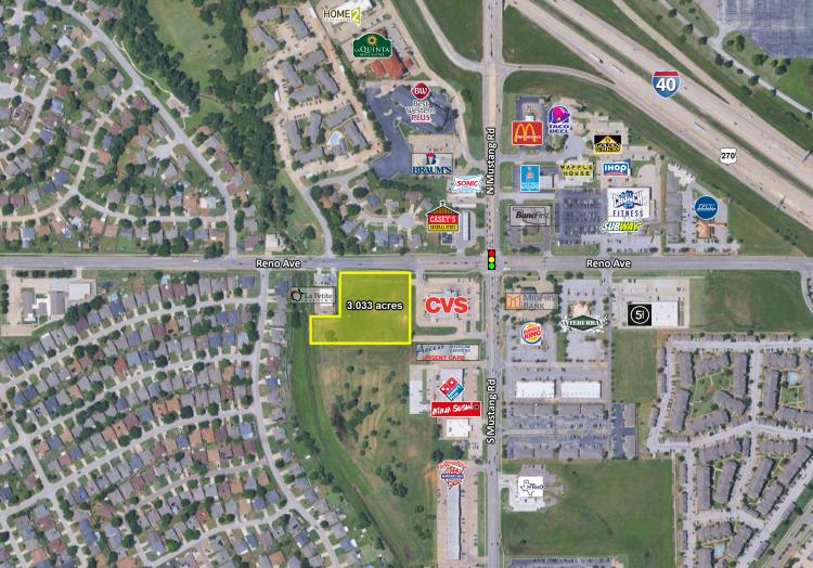 3.033 acres land Reno & Mustang Rd, Oklahoma City, OK retailer aerial