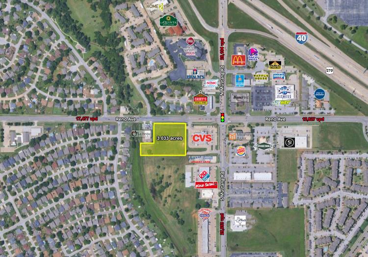 3.033 acres land Reno & Mustang Rd, Oklahoma City, OK retailer aerial