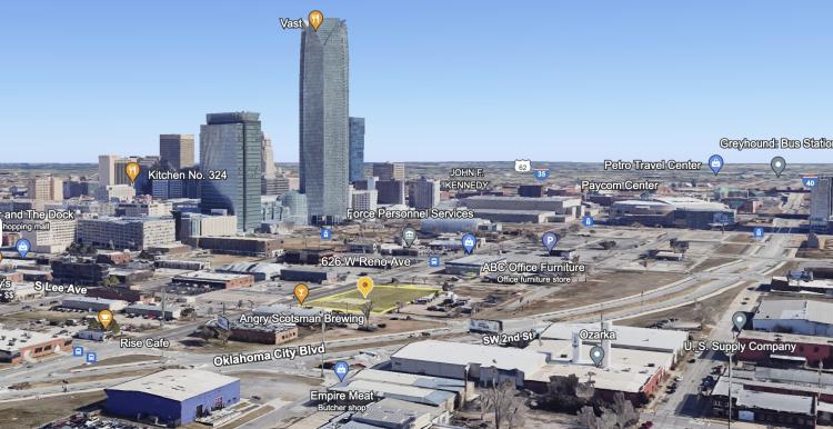 land parcel for sale downtwon Oklahoma City, OK aerial